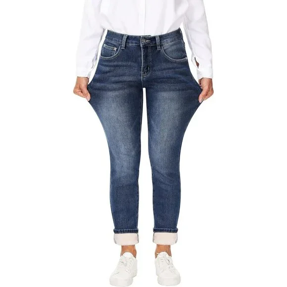 Women's Fleece Lined Skinny Jeans Winter Warm Denim Pants Size 12 - Picture 6 of 6